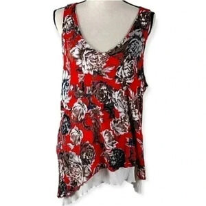 Chelsea & Theodore Red Floral Top Sleeveless Asymmetrical Layered Top